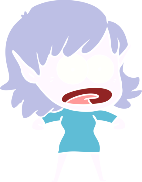 Düz renkli çizgi film bir insan tarafından çizilmiş elf kızı şok etti.