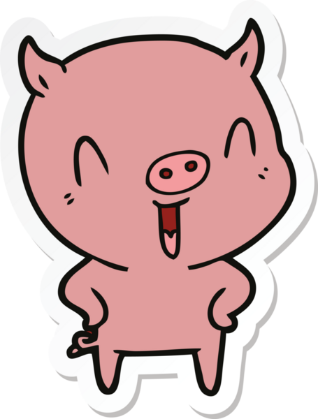 Bir insan tarafından çizilmiş mutlu çizgi film domuzu çıkartması.