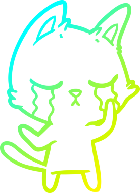 Bir insan tarafından çizilmiş ağlayan çizgi film kedisinin soğuk gradyan çizgisi.