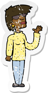 Bir insan tarafından çizilmiş gözlük takan karikatürlü bir kadının gerilimli çıkartması.