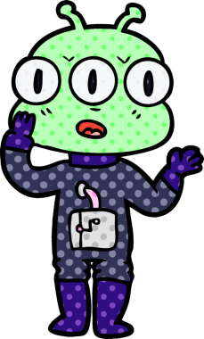 Bir insan tarafından çizilmiş üç gözlü uzaylı çizgi filmi.