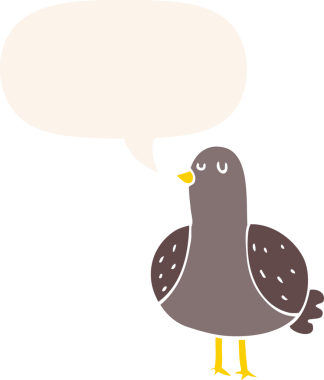 bir insan tarafından çizilmiş, konuşma baloncuklu çizgi film kuşu.