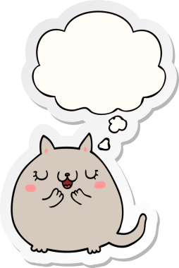 Düşünce baloncuklu şirin kedi çizgi filminde insan tarafından çizilmiş bir çıkartma.