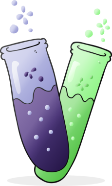 Bir insan tarafından çizilen test tüplerinde serbest çizilmiş karikatür kimyasalları