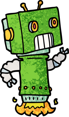 Bir insan tarafından çizilmiş çizgi film robotu