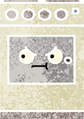 Bir insan tarafından çizilmiş mutfak fırınının retro çizim tarzı karikatürü.