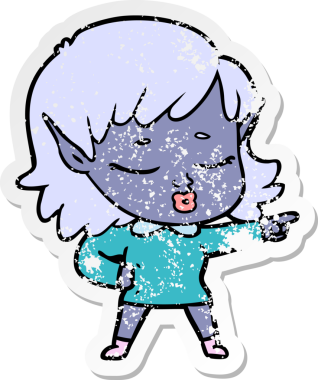 Bir insan tarafından çizilmiş güzel bir elf kızının sıkıntılı çıkartması.