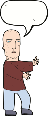 Bir insan tarafından çizilmiş konuşma balonlu sert adam çizgi filmi.