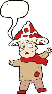 Bir insan tarafından çizilmiş konuşma balonlu sihirli mantar adam.