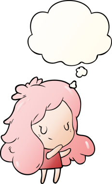 Düşünce baloncuğu olan çizgi film kızı bir insan tarafından çizilmiş.