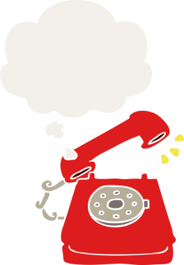 Düşünce baloncuklu telefon çalan çizgi film bir insan tarafından çizilmiş.