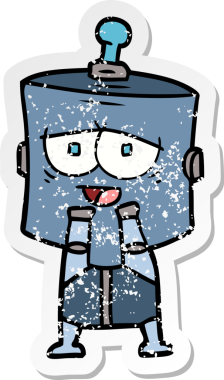 Bir insan tarafından çizilmiş karikatür robotunun sıkıntılı çıkartması.