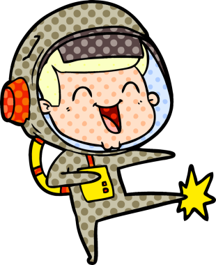 Bir insan tarafından çizilmiş mutlu astronot çizgi filmi.