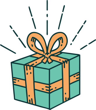 Bir insan tarafından çizilmiş geleneksel dövme stili bir Noel hediyesi.