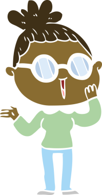 Düz renkli çizgi film, bir insan tarafından çizilmiş gözlüklü kadını şaşırttı.