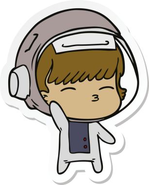 Bir insan tarafından çizilen meraklı astronot çizgi filminin çıkartması.