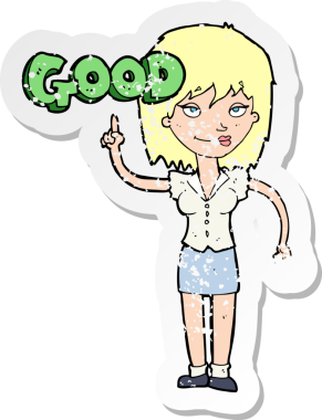 Bir insan tarafından çizilmiş iyi bir şey yapan karikatürlü bir kadının gerilimli çıkartması.