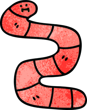 Bir insan tarafından çizilmiş garip bir çizgi film solucanı.