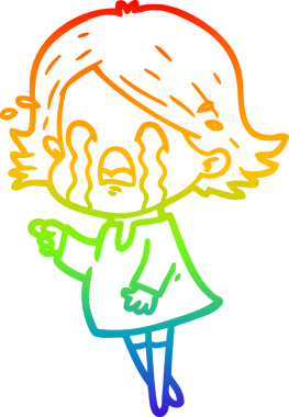 Gökkuşağı gradyan çizimi bir insan tarafından çizilmiş ağlayan bir çizgi kadın çizimi