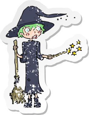 Bir insan tarafından çizilmiş bir karikatür cadısının gerilmiş çıkartması.