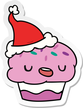 Bir insan tarafından çizilmiş Kawaii kekinin el çizimi Noel çıkartması.