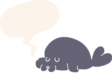 bir insan tarafından çizilmiş, konuşma baloncuklu karton deniz aygırı.