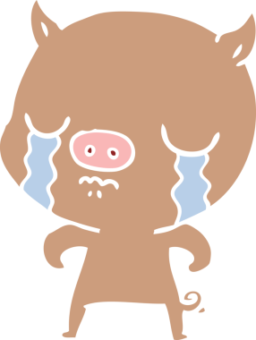 Bir insan tarafından çizilmiş düz renkli çizgi film domuz ağlaması.