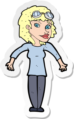 Bir insan tarafından çizilmiş gözlüklü bir karikatür kadının çıkartması.