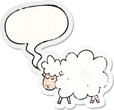 Bir insan tarafından çizilmiş, kederli, karikatür koyunu konuşma baloncuğu.