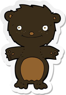 Bir insan tarafından çizilmiş mutlu, küçük siyah bir ayının çıkartması.