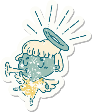 Bir insan tarafından çizilmiş eski dövme stili bir meleğin trompeti.