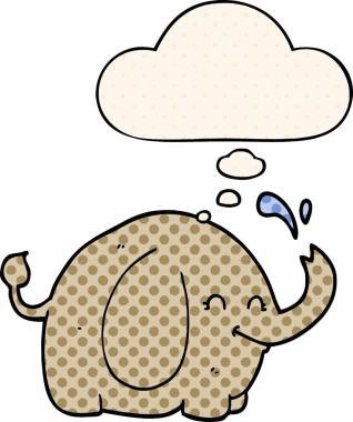 Bir insan tarafından çizilmiş çizgi roman tarzında düşünce baloncuğu olan bir fil.