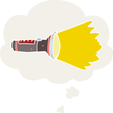 Düşünce baloncuklu karikatür elektrikli meşale insan tarafından çizilmiş.