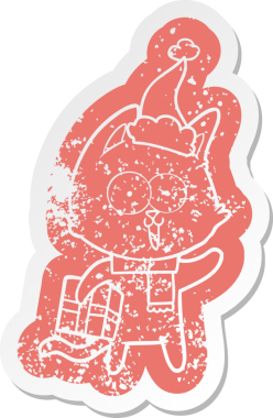 Komik çizgi film Noel Baba şapkası takan bir kedinin insan tarafından çizilmiş kederli çıkartması.