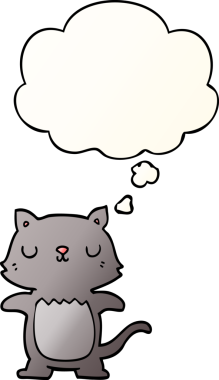 Bir insan tarafından çizilmiş yumuşak eğimli düşünce baloncuklu çizgi film kedisi.