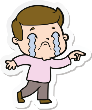 Bir insan tarafından çizilmiş, ağlayan bir çizgi film karakterinin çıkartması.