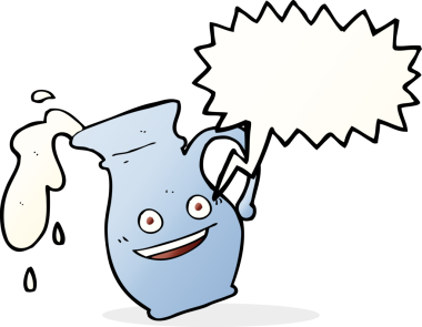 bir insan tarafından çizilmiş konuşma balonlu süt sürahisi.