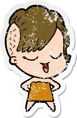 Bir insan tarafından çizilmiş mutlu bir çizgi film kızının sıkıntılı çıkartması.