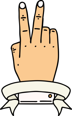 Retro Dövme Tarzı Zafer ve el hareketi Bir insan tarafından çizilmiş bayrak