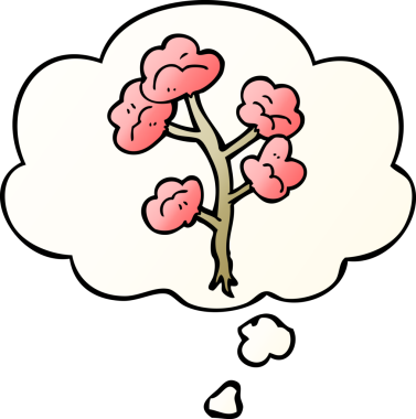 Düşünce baloncuğu olan karikatür çiçekleri bir insan tarafından çizilmiş.