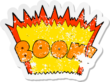 Bir insan tarafından çizilmiş çizgi roman patlamasının gerilimli retro yapıştırması.