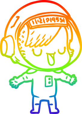 Gökkuşağı gradyan çizgi çizimi bir insan tarafından çizilmiş astronot bir kadın.