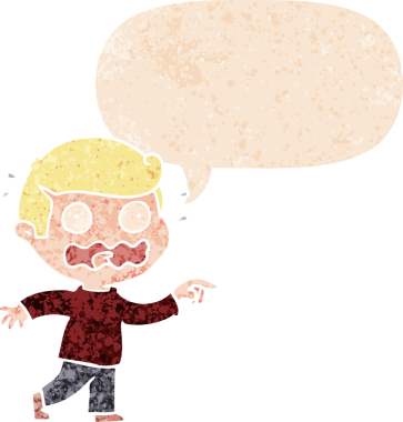 Çizgi film, bir insan tarafından çizilmiş grunge sıkıntılı retro desenli konuşma baloncuğuyla vurguladı