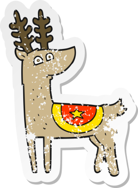 Bir insan tarafından çizilmiş karikatür ren geyiğinin geriletilmiş etiketi.