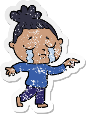 Bir insan tarafından çizilmiş, ağlayan bir karikatür çıkartması.