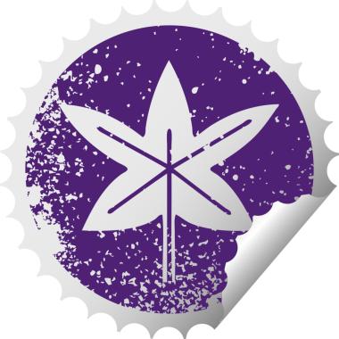 Bir insan tarafından çizilmiş sonbahar yaprağının çizilmiş dairesel kabuk soyma etiketi.