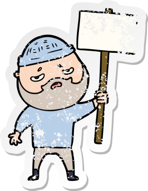 Bir insan tarafından çizilmiş sakallı endişeli bir karikatür çıkartması.