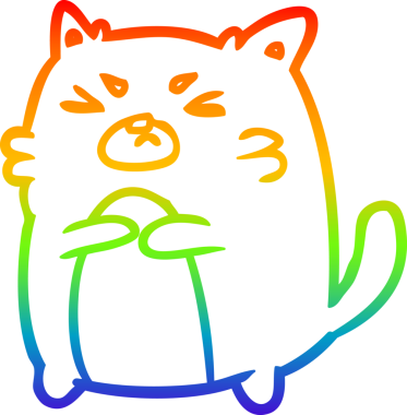 Bir insan tarafından çizilmiş kızgın bir kedinin gökkuşağı gradyanı çizimi