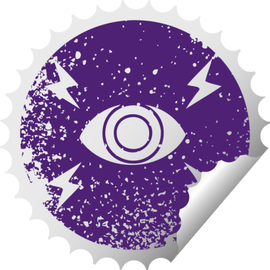 Bir insan tarafından çizilmiş mistik bir gözün çizilmiş dairesel soyma etiketi.