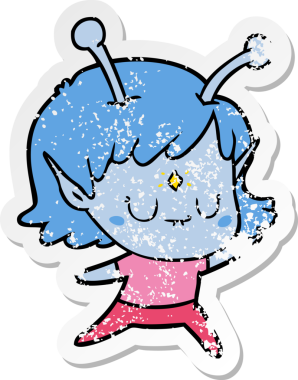 Bir insan tarafından çizilmiş uzaylı bir kızın sıkıntılı çıkartması.